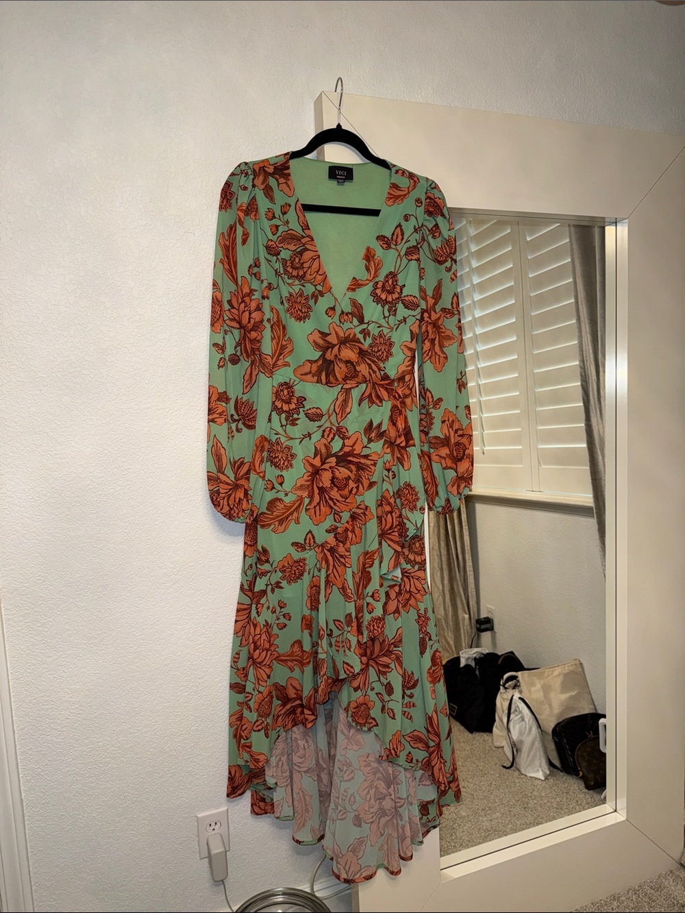 Vici Mint Maxi Dress with Orange Floral Print